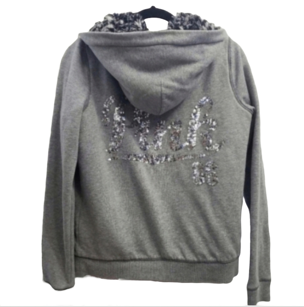 Victoria's Secret PINK bling sequin faux fur jacket hoodie small